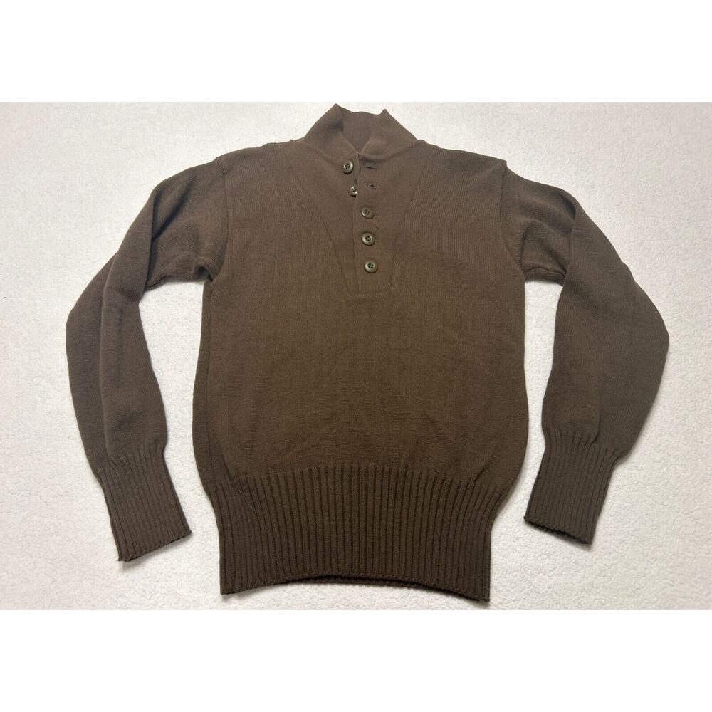 Genuine USGI Military 100% Wool Army Jeep Sweater OD Brown 5 Button-Small 34-36